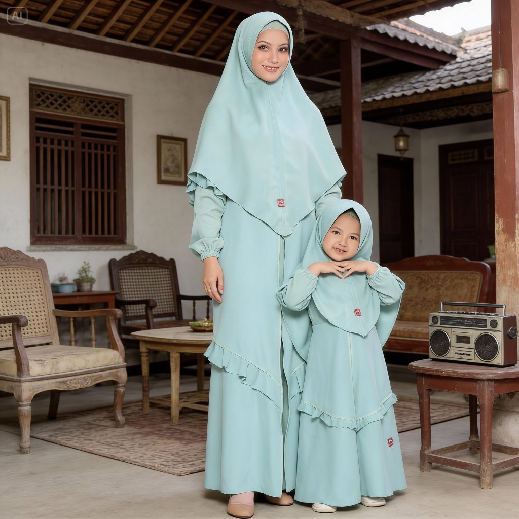 Gamis Sarimbit Ibu Anak Perempuan Lebaran 2026 Terbaru Kekinian Katun Madina mix Ceruti Baby doll