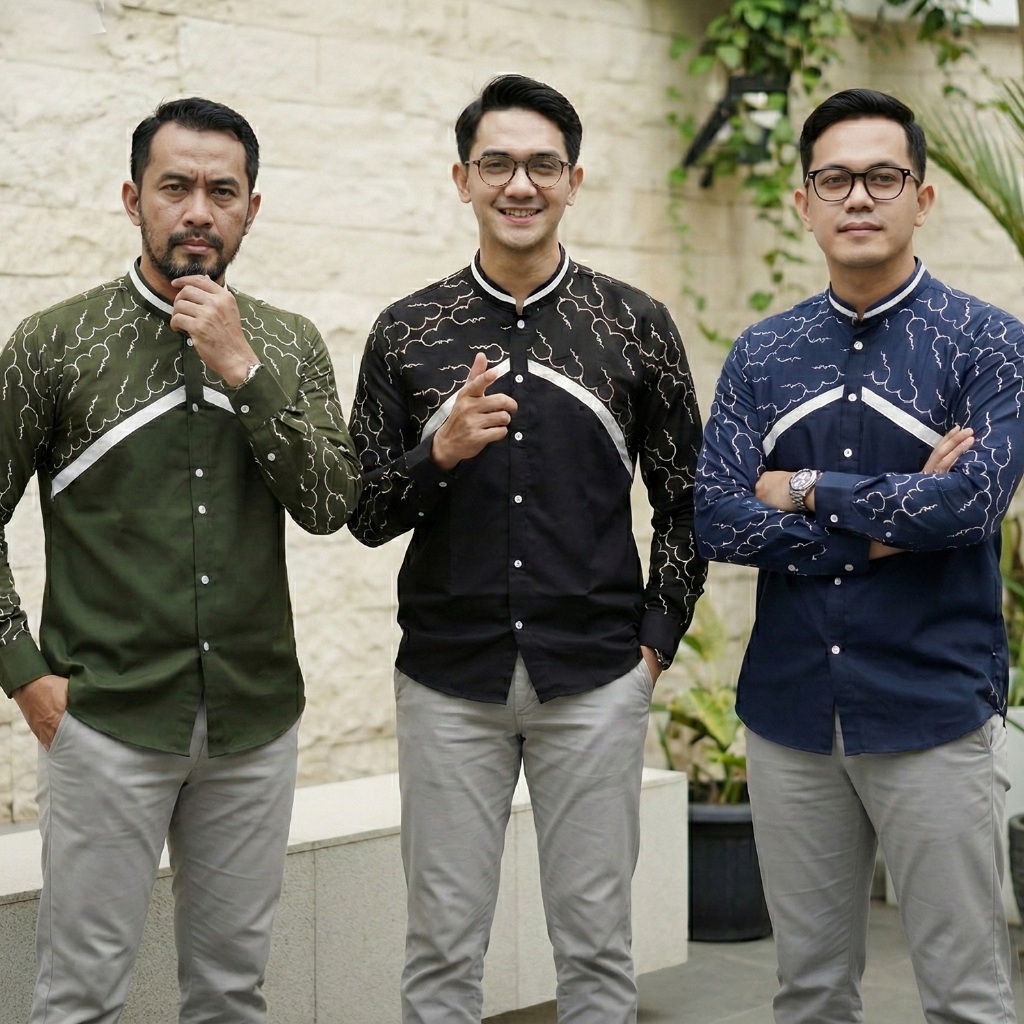 MAHADHIRA Kemeja Koko Batik Pria Lengan Panjang Slimfit Katun Toyobo Import Kombinasi Batik Cap Warn