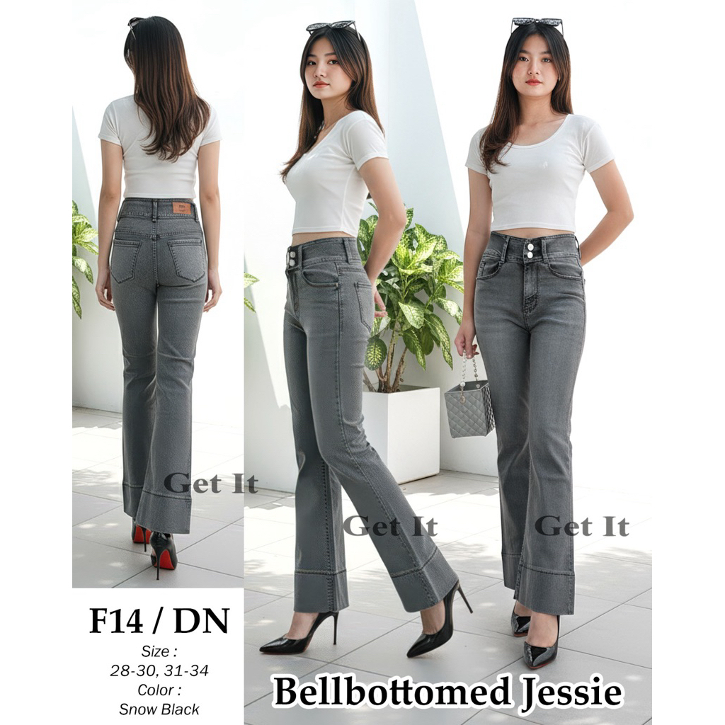 Cutbray Jeans Stretch Wanita Snow Black Get It Jeans-Celana Cutbray Hw Kaki Lipat Besar