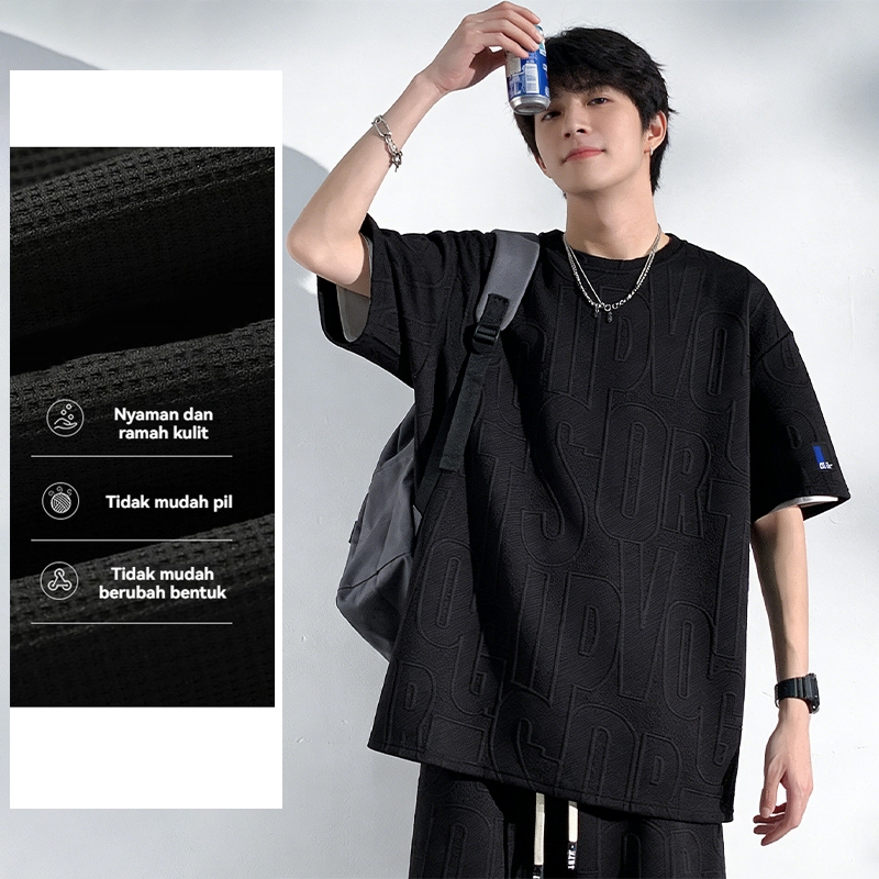CUCI GUDANG BAJU SETELAN PRIA KOREA HITAM OVERSIZE PRIA PREMIUM OLAHRAGA BAGGY SETELAN KAOS CELANA