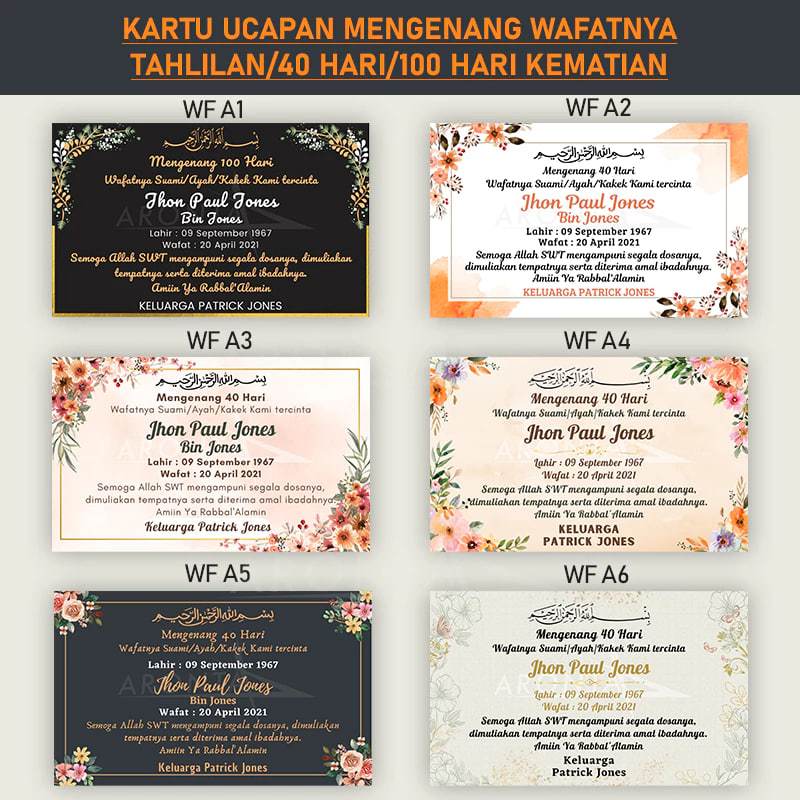 Cetak Kartu Mengenang 40/100/1000 Hari Wafatnya, Kartu Mengenang Wafatnya Stiker Tahlil