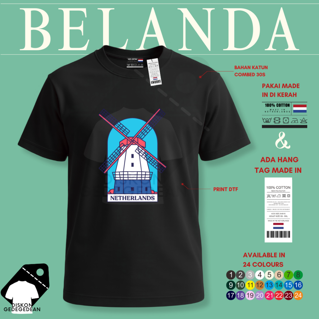 Diskongedegedean Kaos Belanda Holland Amsterdam, Baju Belanda Amsterdam Tshirt Belanda Holland 12