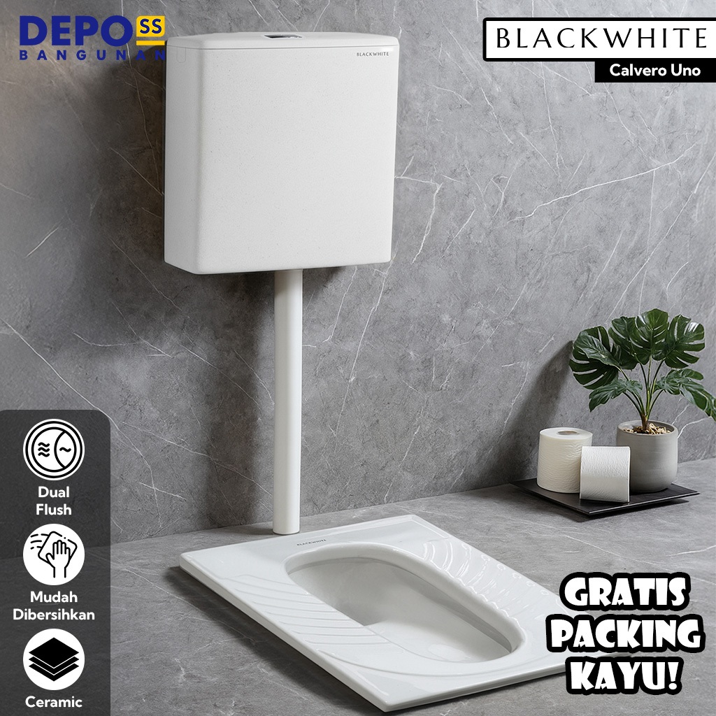 Kloset Jongkok Modern Flush Full 1 Set Calvero Uno / Closet WC Toilet Jongkok Otomatis Calvero Uno