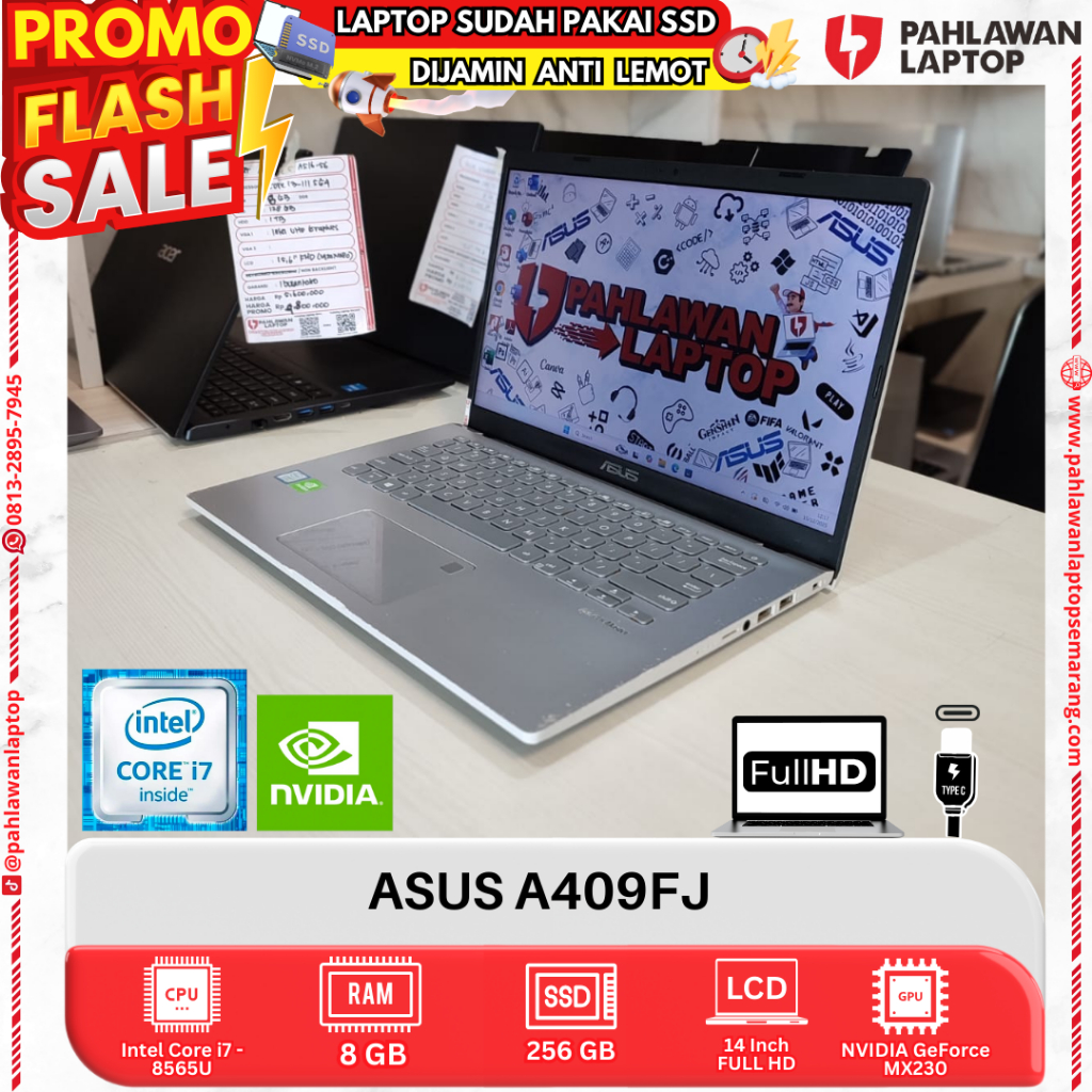 LAPTOP ASUS A409FJ CORE i7 GEN 8 RAM 8GB SSD 256GB HDD 1TB DUAL VGA