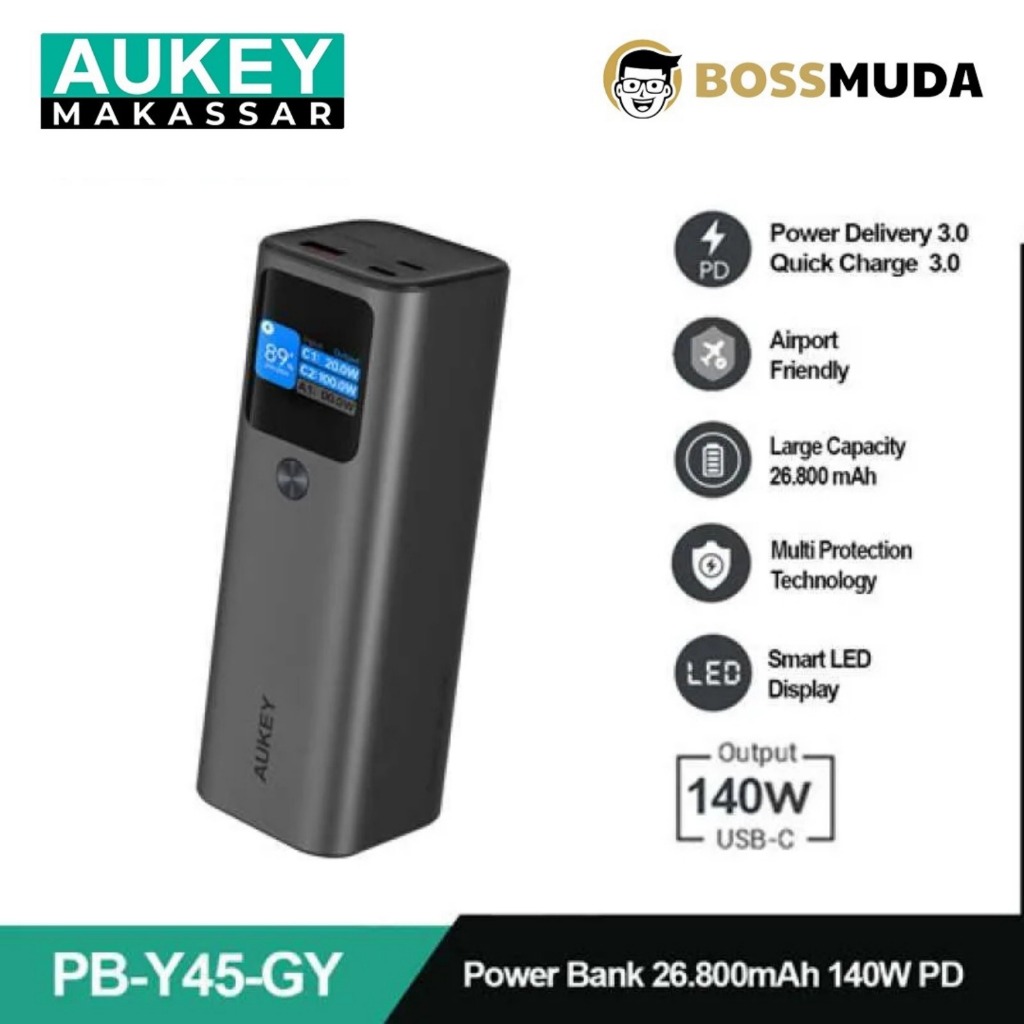 AUKEY Powerbank 26800mah PB-Y45-GY USB C 140W SUPER VOOC PD 3.1 PPS