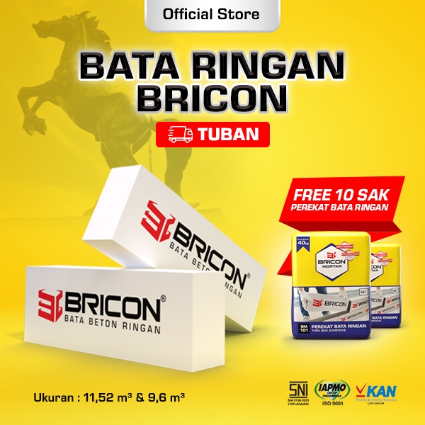 BRICON - Bata Ringan Premium SNI 1 DO 11,52 m³ Bonus Bundling Mortar 10 Sak - TUBAN