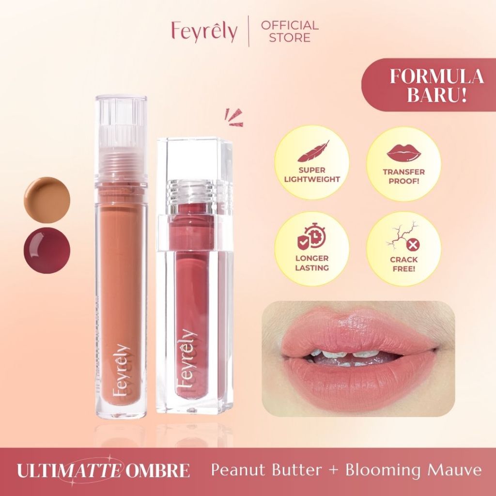 [BARU] FEYRELY 2-in-1 ULTIMATTE LIP CREAM + DEW TINT SET OMBRE 13 Peanut Butter + Blooming Mauve