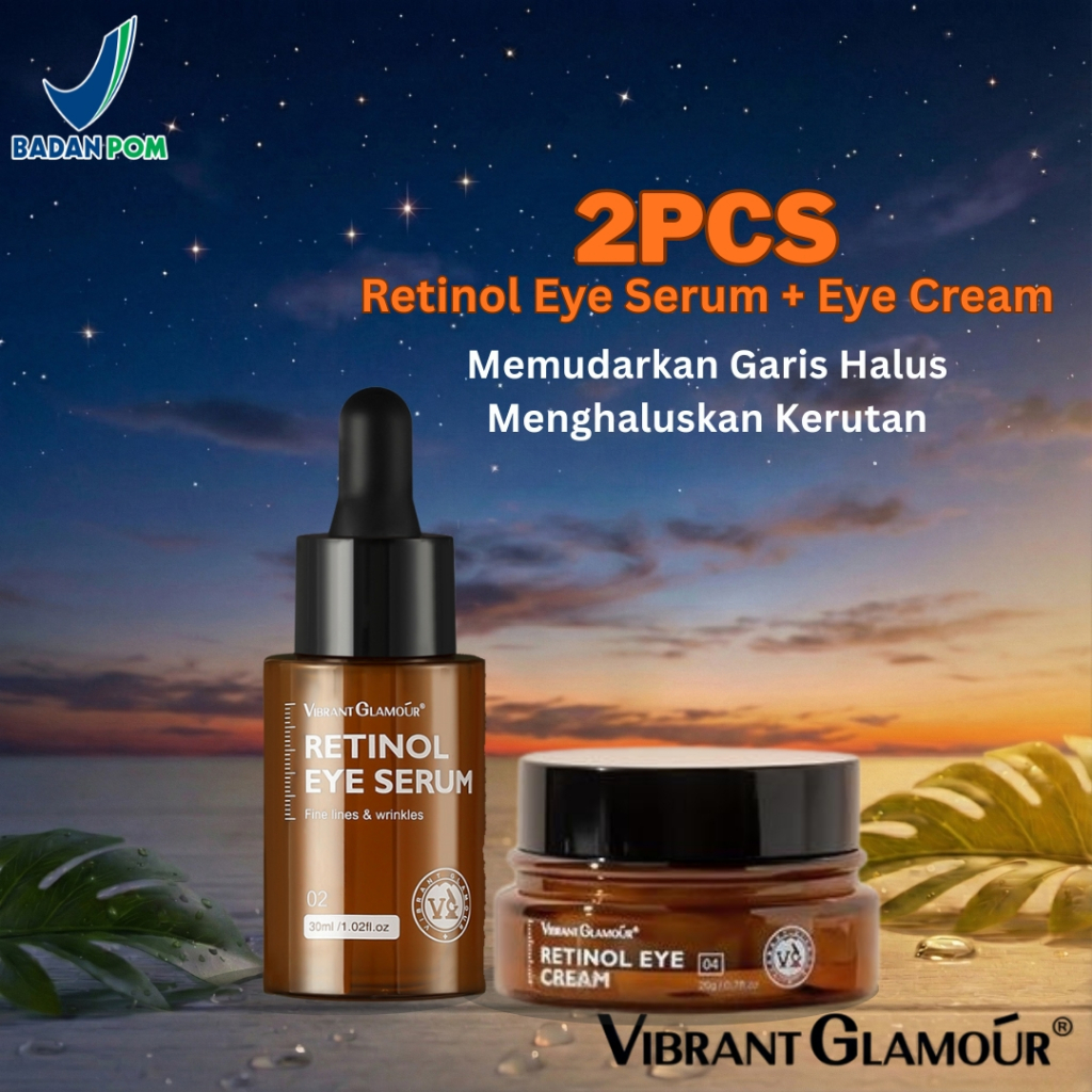 Vibrant Glamour (2pcs) Retinol Eye (Krim + Serum), Paket Mata Anti-Aging: Menghaluskan Kerutan Dan M