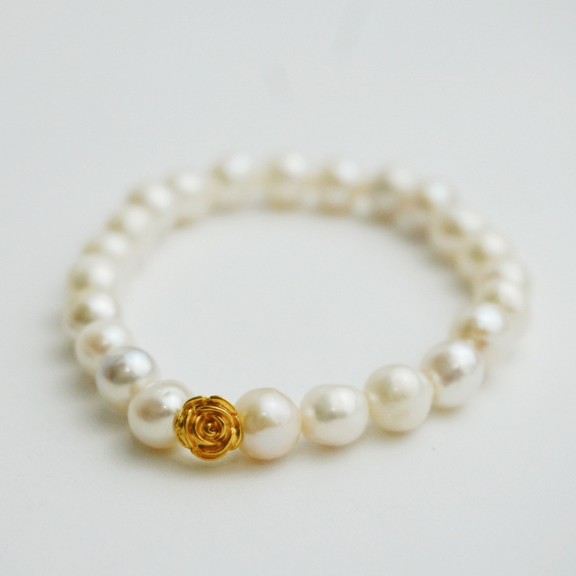 LILARA Gelang Emas Mawar Mutiara Tawar Asli Lombok