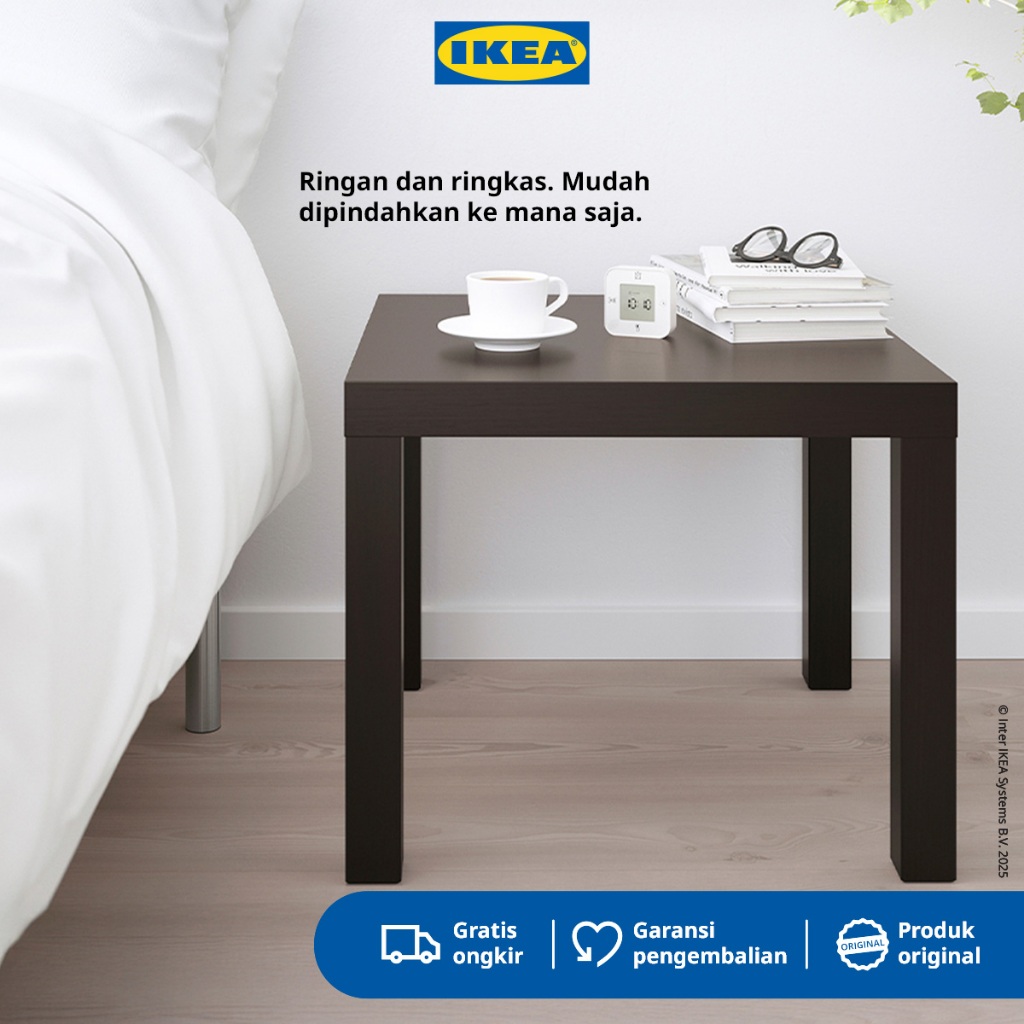 IKEA LACK Meja Kecil Samping Sofa Hitam-Cokelat Minimalis 55x55 cm