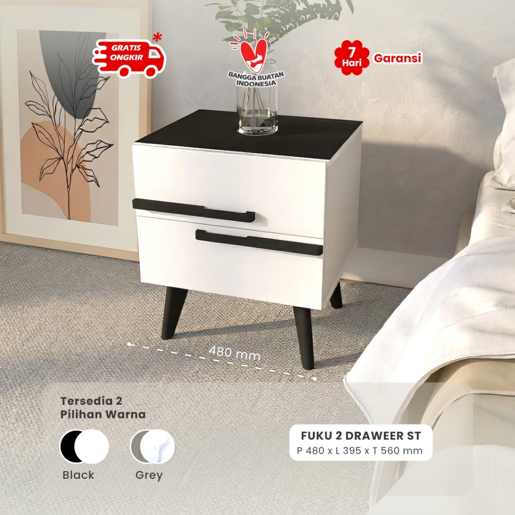Dekoidea.id Fuku Meja Nakas Samping Kasur Modern Minimalis / Meja Kamar Aesthetic-Furniture