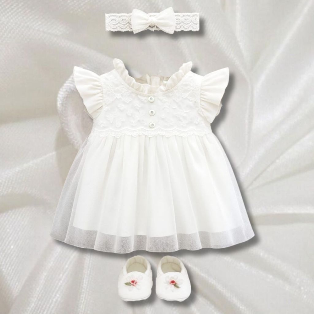 Baju Anak Cewek 0-4 BLN Dress Gaun Putih Bayi Perempuan ALESHA KUDA PONI