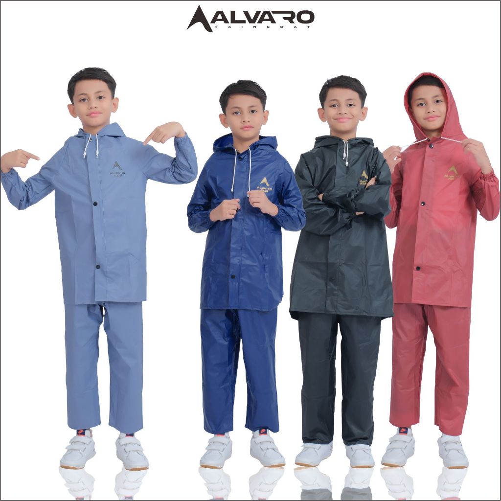 ALVARO-Jas Hujan Anak Laki laki Perempuan Mantel jas hujan Setelan Anak Anti Rembes Tebal Elastis by