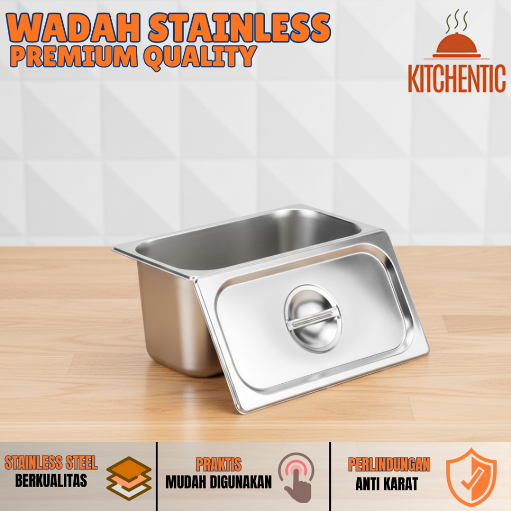 Wadah Stainless Steel Bertutup Serbaguna Wadah Sayur Tutup Wadah Makanan dan Lauk Stainless TR321