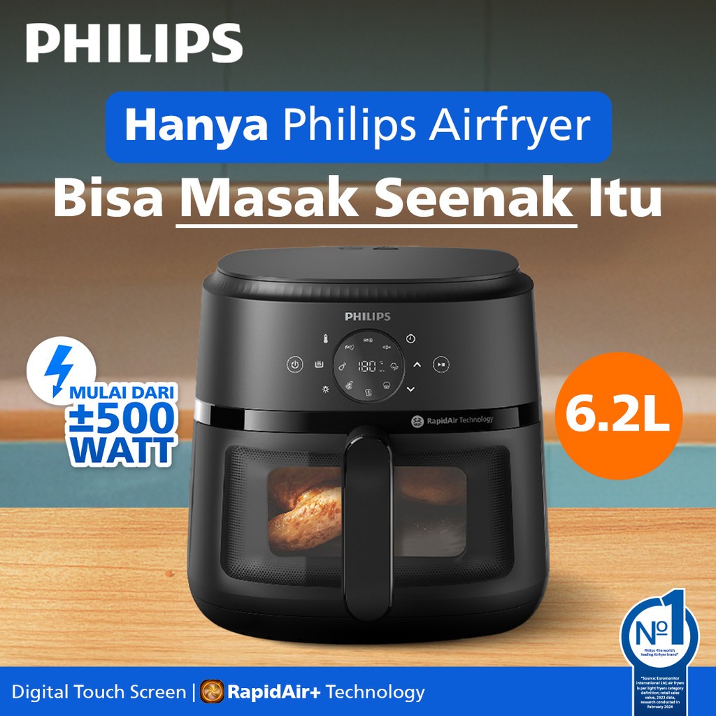 BARU PHILIPS Airfryer Low Watt mulai dari �500W Transparan KAPASITAS BESAR 6.2 L NA230/00 - Air frye