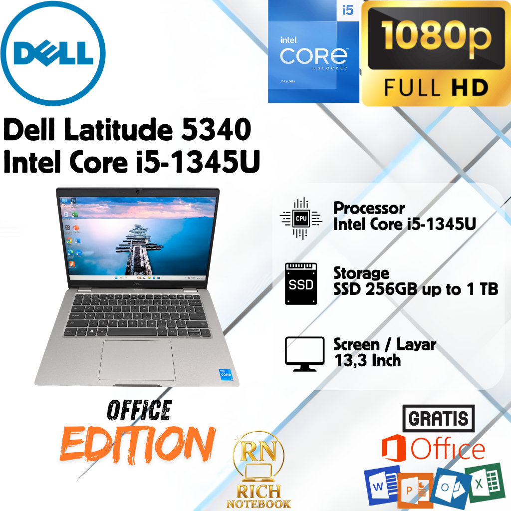 Laptop Kantoran Dell Latitude 5340 Core i5 Gen 13 | RAM 64GB | SSD 1 TB | 13 Inch | Windows 11 Pro