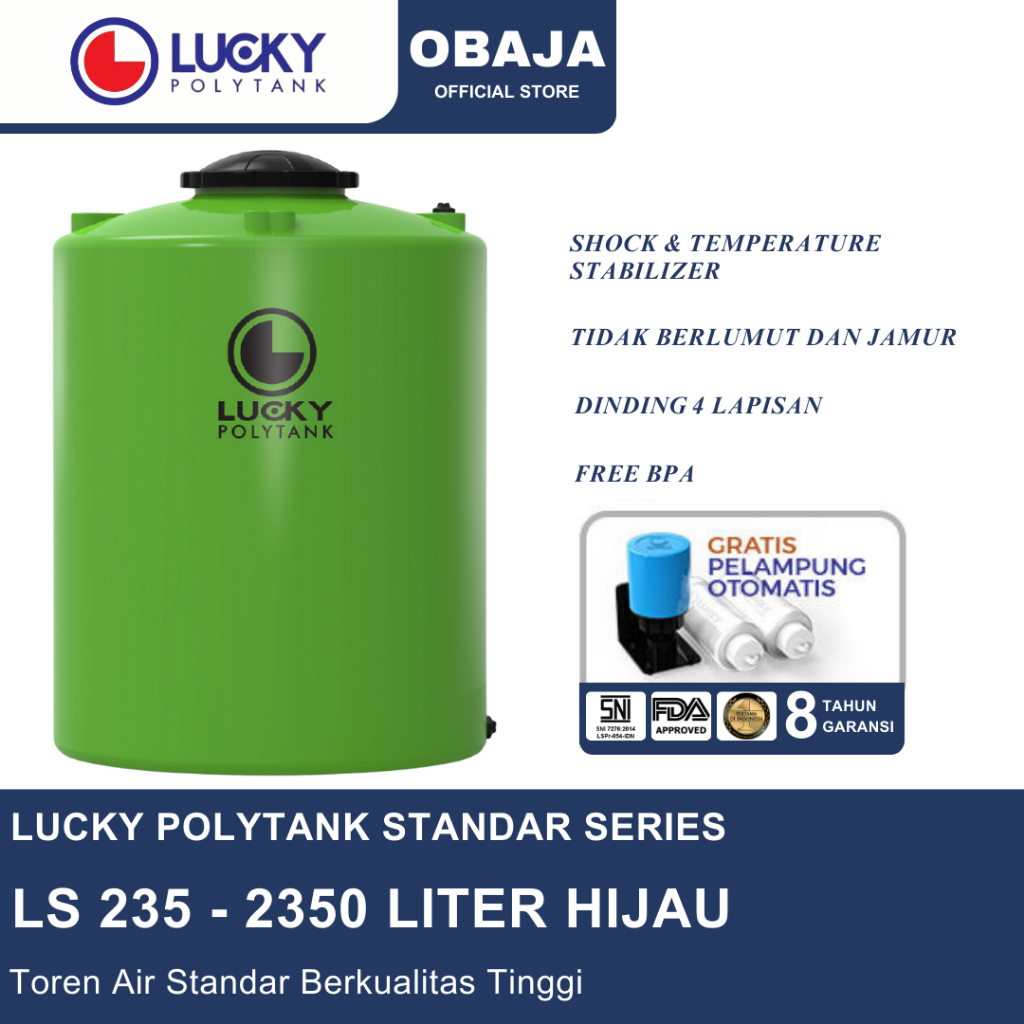 Lucky Polytank Toren Air LS 235 Hijau / Toren Air LS 2350 Liter Hijau Lucky Polytank