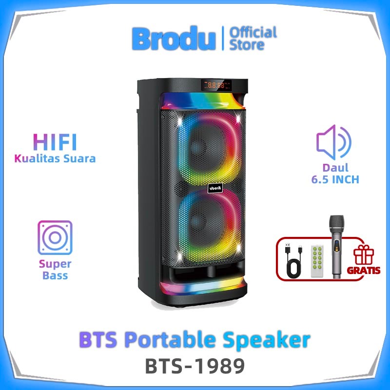 Speaker Karaoke BTS-1989 Dual Speaker dengan Mic Wireless & LED 360° - Speaker Party Bluetooth 5.3