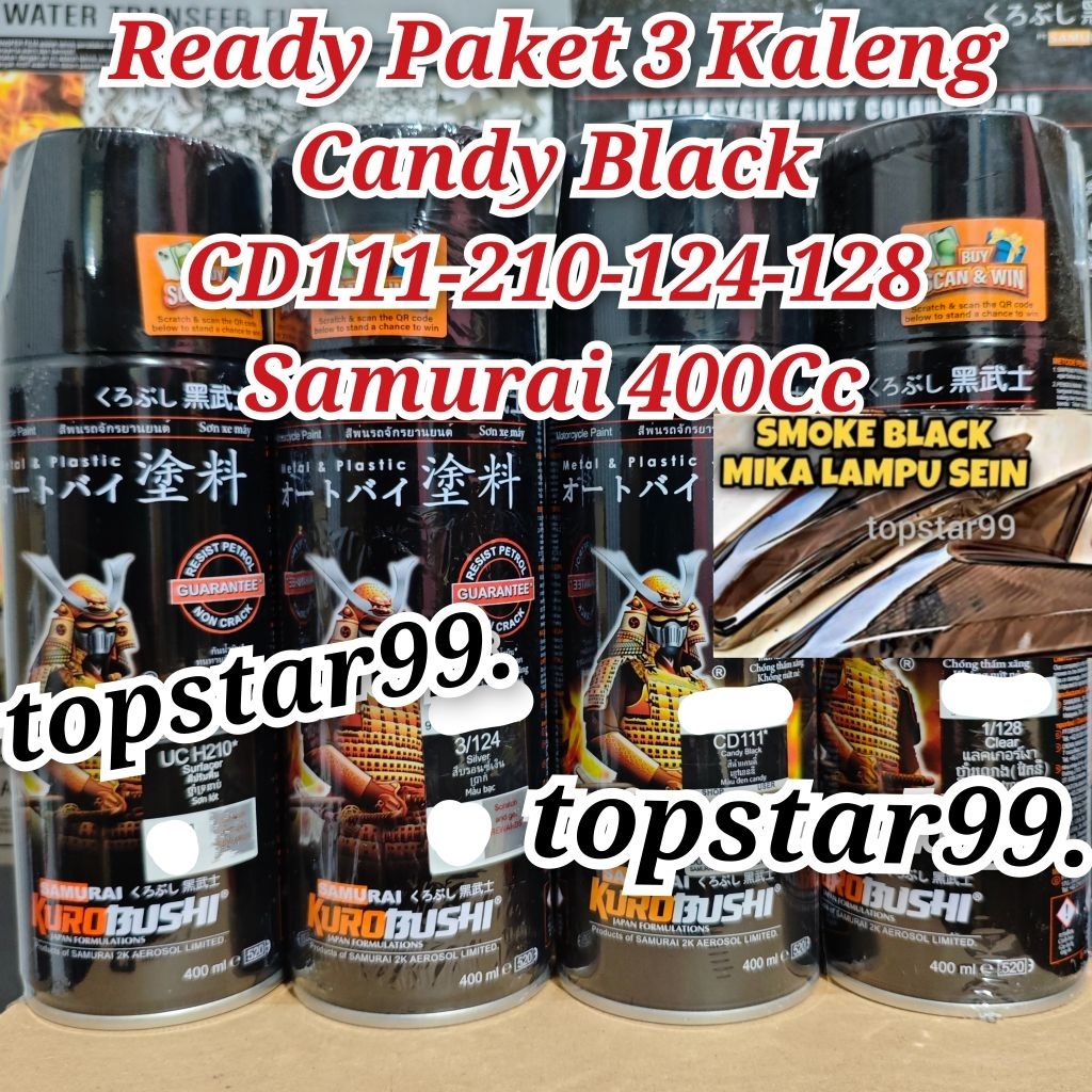 Pilok Pylox Cat Samurai Paket 4 Kaleng Candy Black CD111 111 Hitam Epoxy Surfacer UC H210 210 Silver