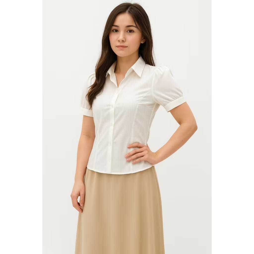Kemeja Fitted Wanita - Abbey Fitted Shirt - Blouse Katun Wanita Lengan Pendek