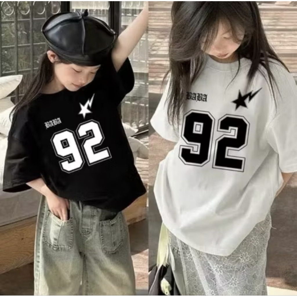 Kaos anak ANGKA 92 - Cewek 10 tahun import 2-12 Tahun - kaos Cetakan NOMOR 92 - korea style premium 