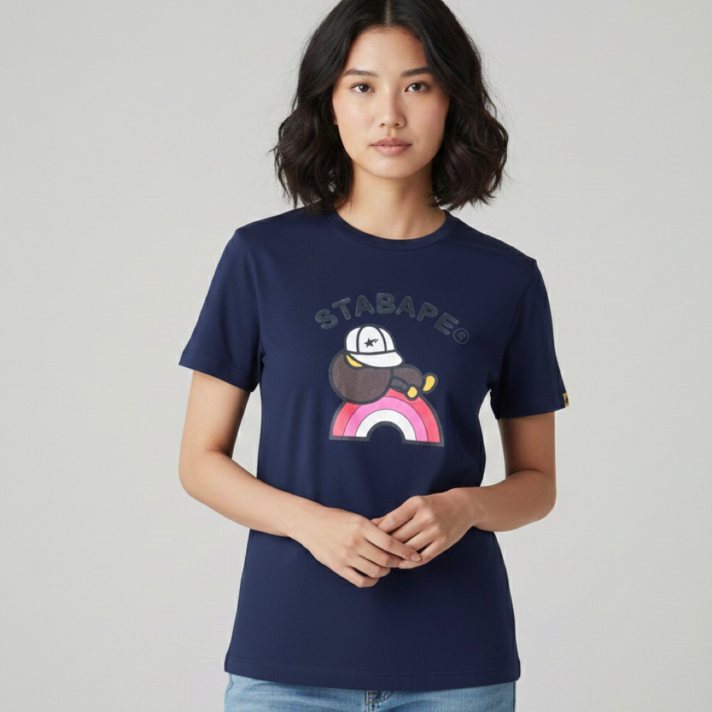 Stabape Size XS Black Cotton Short Sleeve Crew Neck Graphic Kor#an T shirt