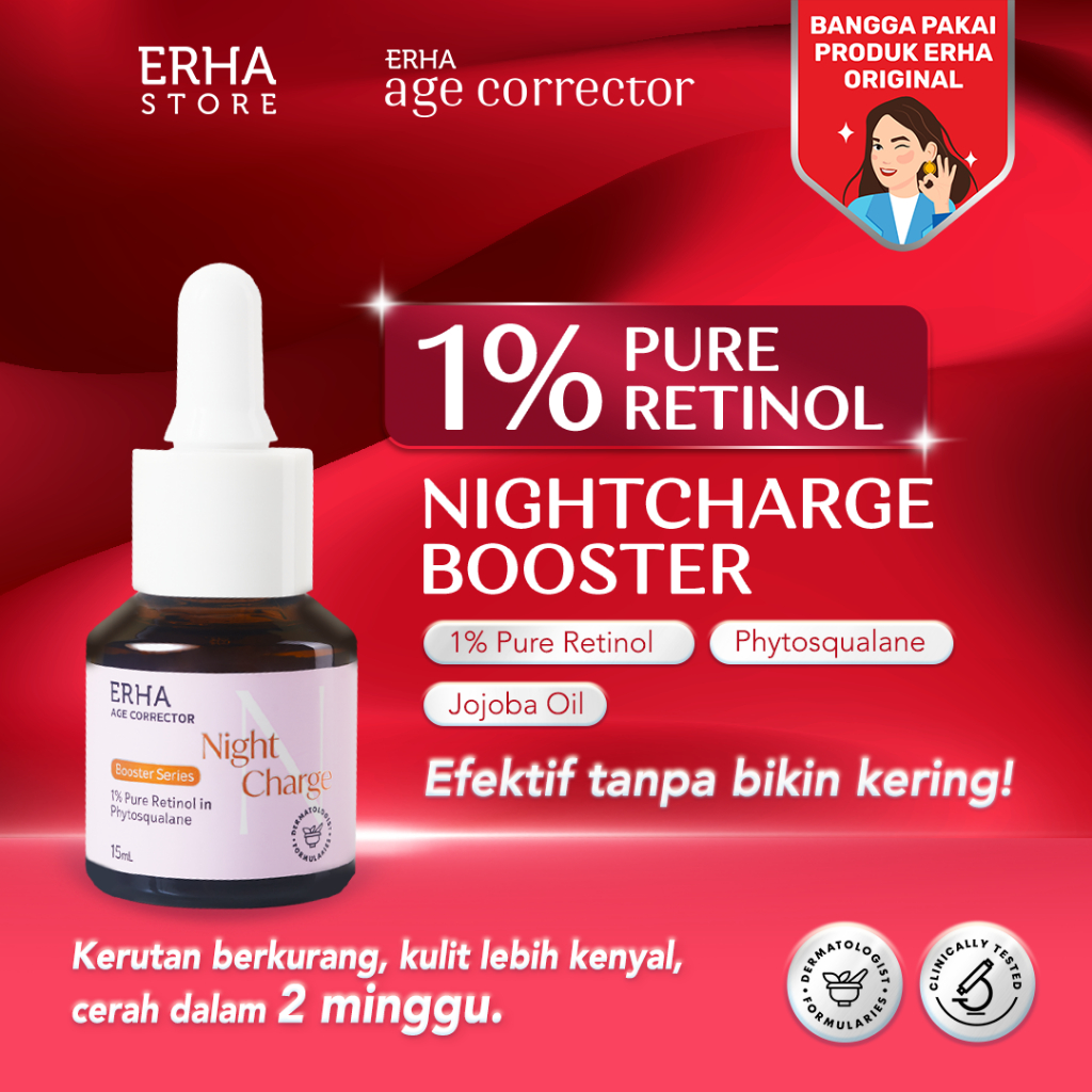ERHA Age Corrector 1% Pure Retinol Night Charge Booster HYDRATING PURE RETINOL | Booster Awet Muda |