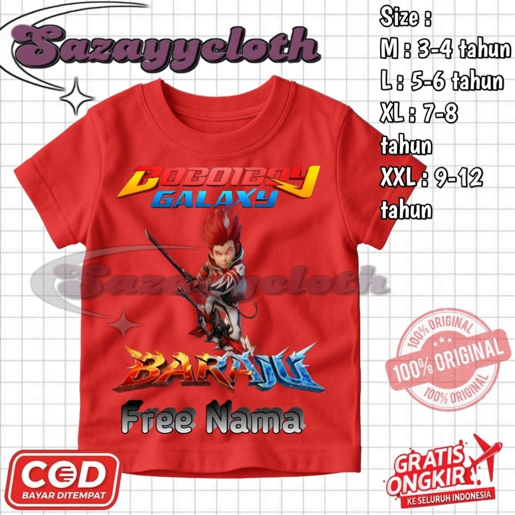 (BISA COD) Kaos Baju Anak Boboiboy Galaxy Baraju Free Nama / Kaos Tshirt Anak Boboiboy Element Baraj