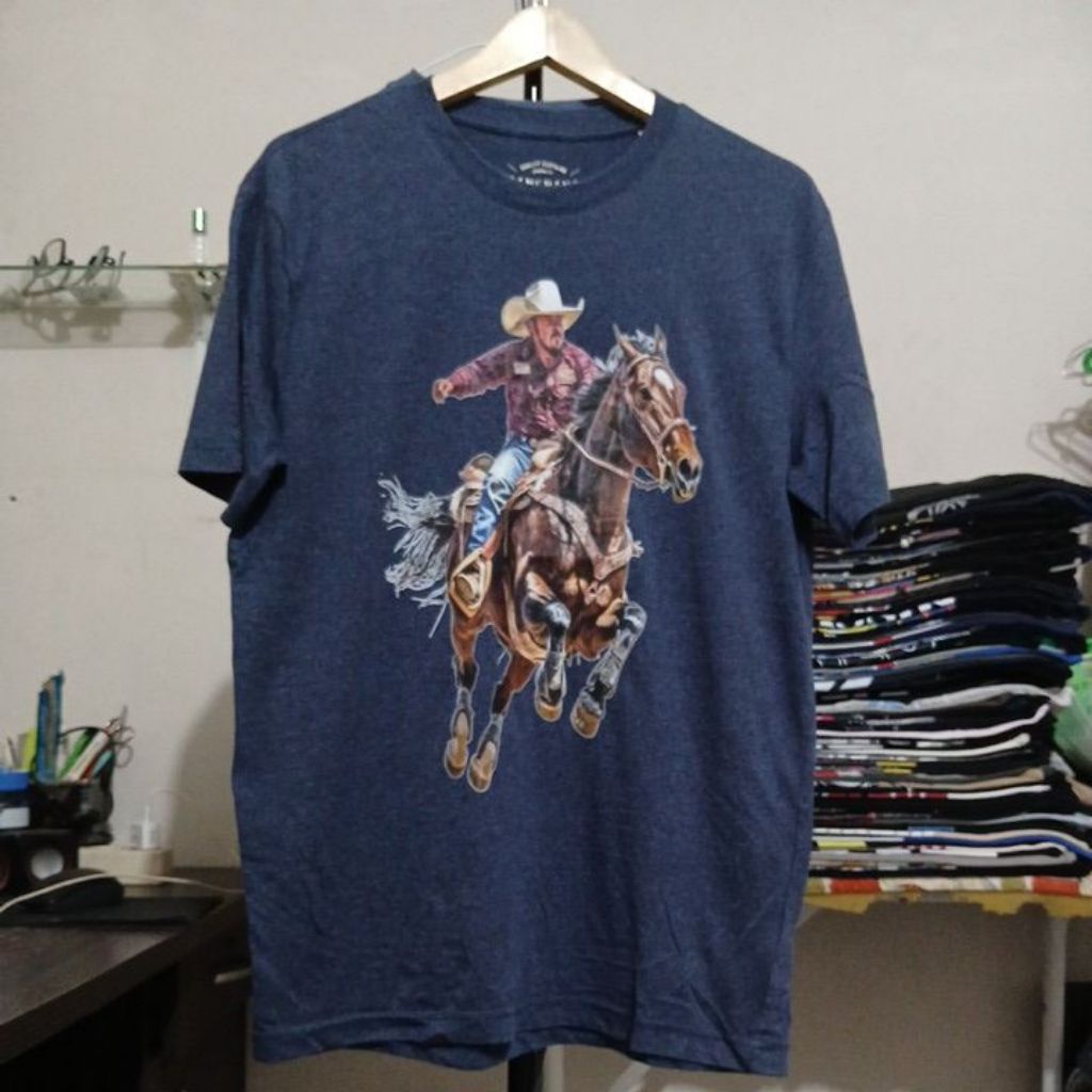 Kaos katun warna navy pekat kerah kencang BANGBANG JEANS second Original Size L LD 108cm Pjg 74cm mu