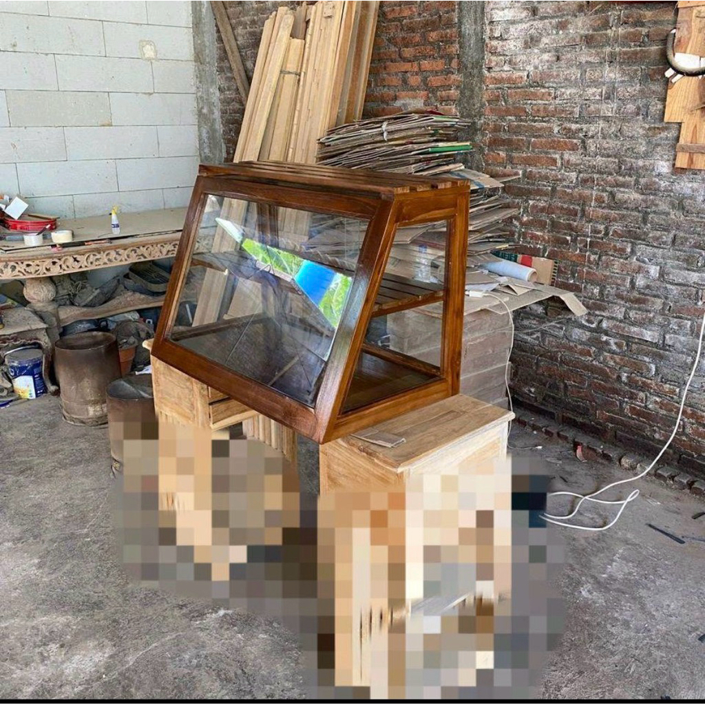 Lemari display roti dan makanan jati Tempat penyimpanan makanan dan kue kayu jati cafe food display 