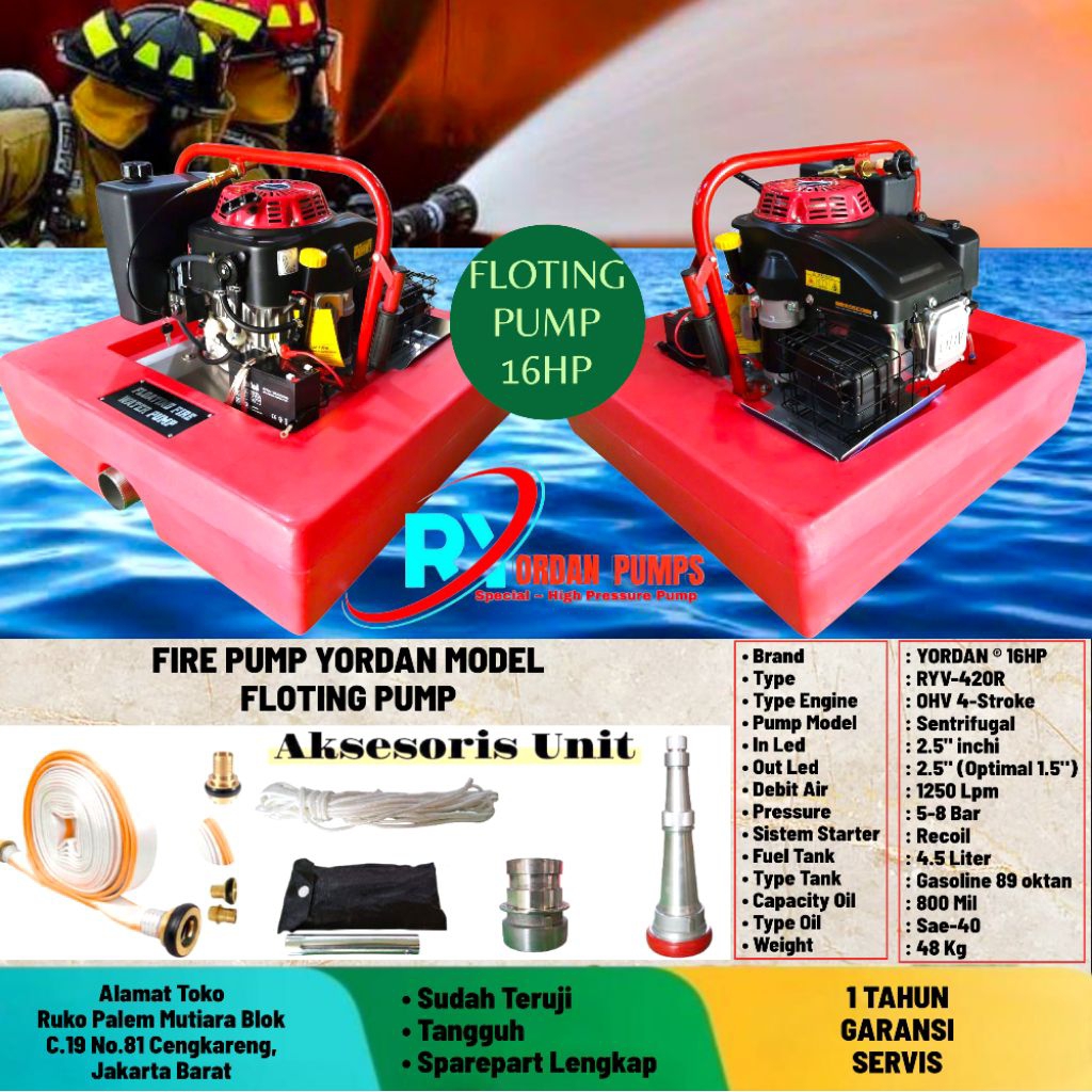 FIRE PUMP YORDAN TYPE RYV-420ES FLOTING FIRE PUMP KOMPLIT SIAP PAKAI