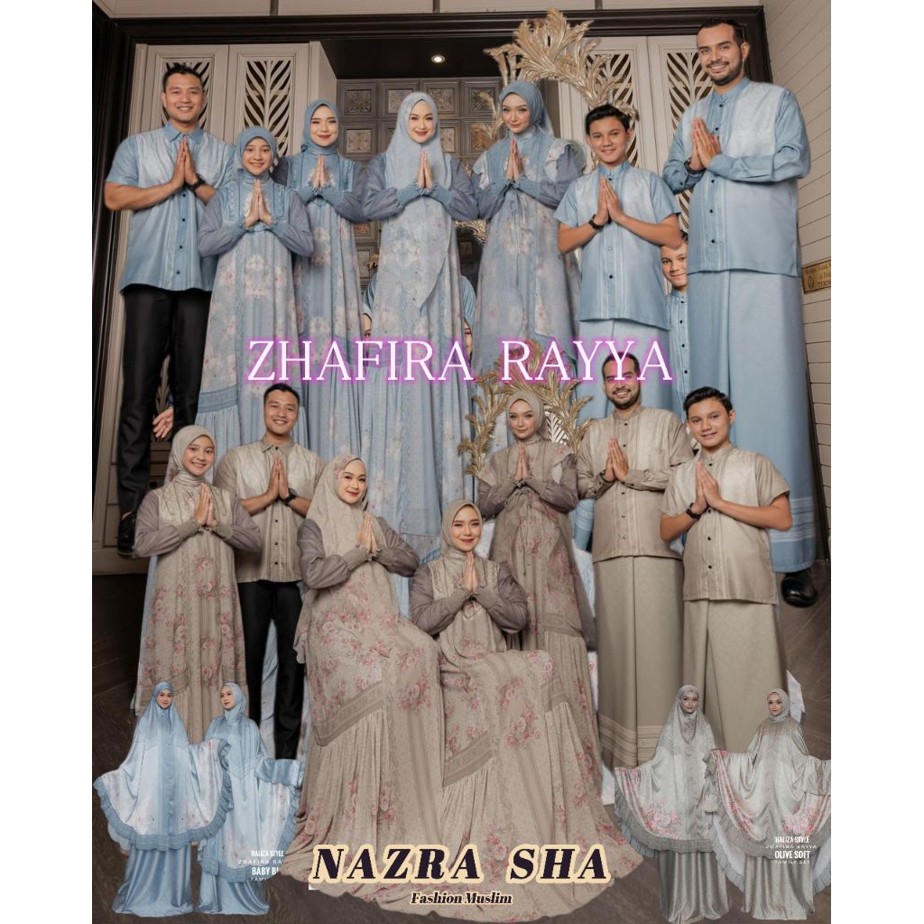 (p1a) Olive Baby Blue | ZHAFIRA RAYYA FAMSET SARIMBIT HALIZA STYLE | Ori Baju set Gamis Syari Mukena