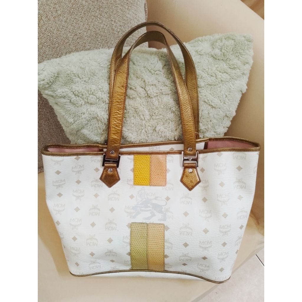 MCM White Lion Visetos Leather Tote Bag Multiple colors
