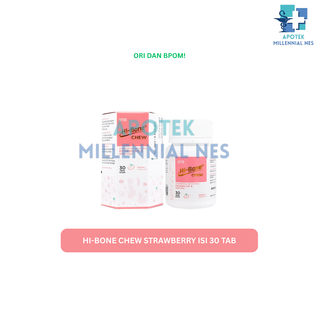 HI-BONE CHEW PREGNANCY RASA STRAWBERRY/STROBERI ISI 30 TAB - Suplemen Ibu Hamil & Menyusui - Kalsium