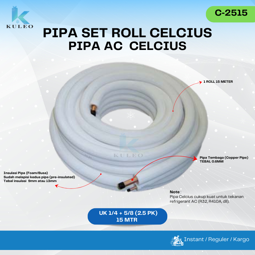 Pipa Set AC Celcius 2.5PK 15M - Pipa Set AC 2.5PK Celcius 2515 tebal 0.61mm - Pipa Set AC Celcius 2.