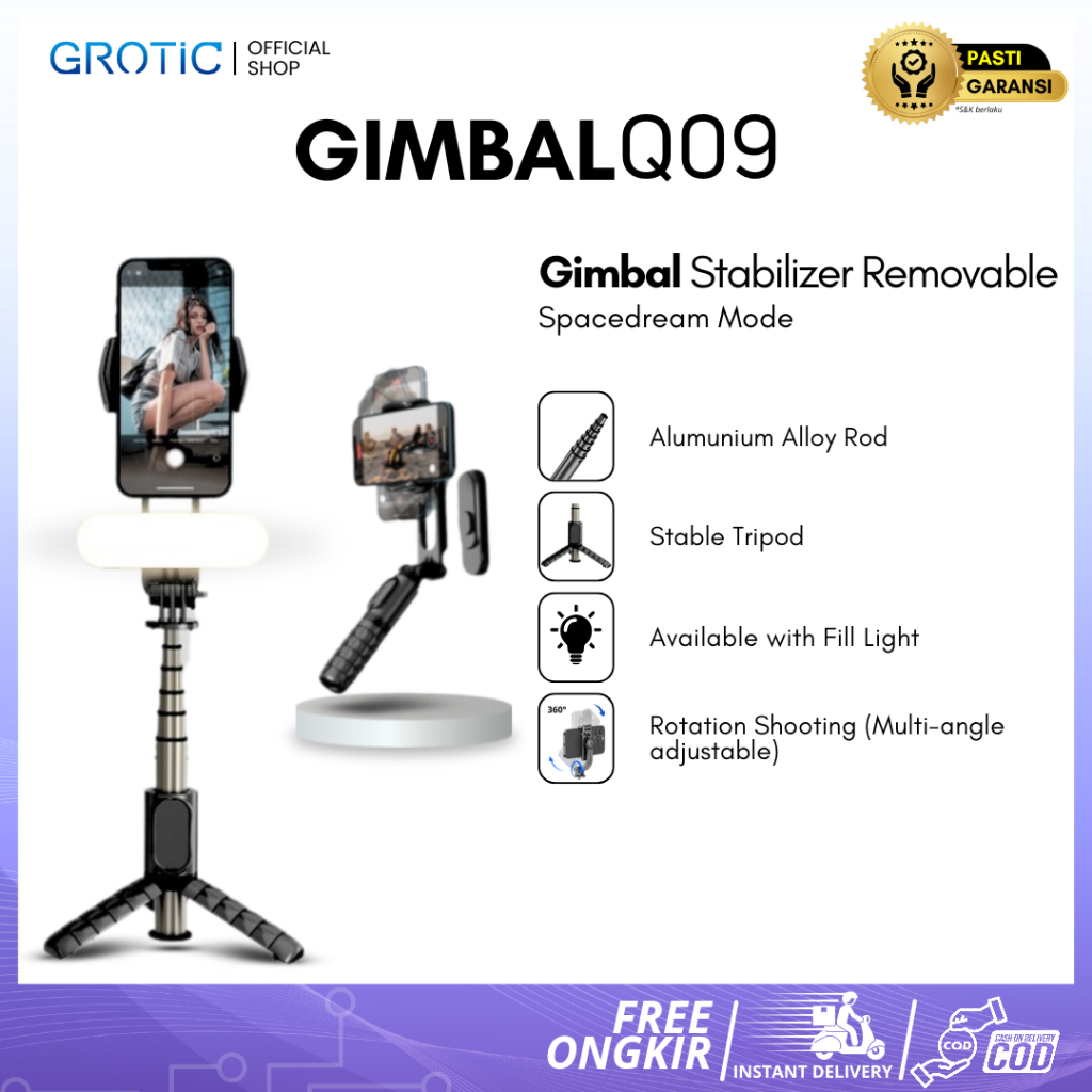GROTIC Tripod Gimbal Q09 Stabilizer HP Auto Balance Fill Light
