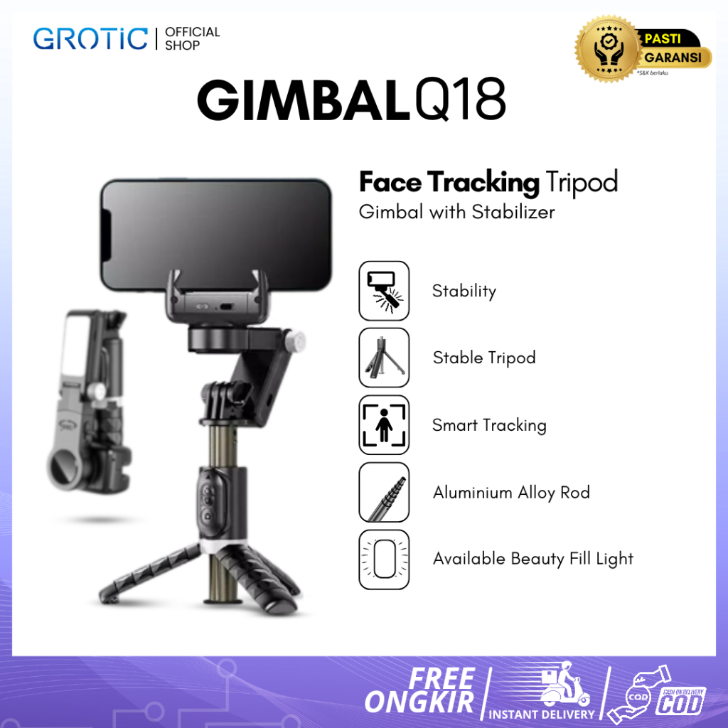 SR25- GROTIC Gimbal Stabilizer Handphone Tongsis Monopod Portable Auto Balance With Remote Bluetooth