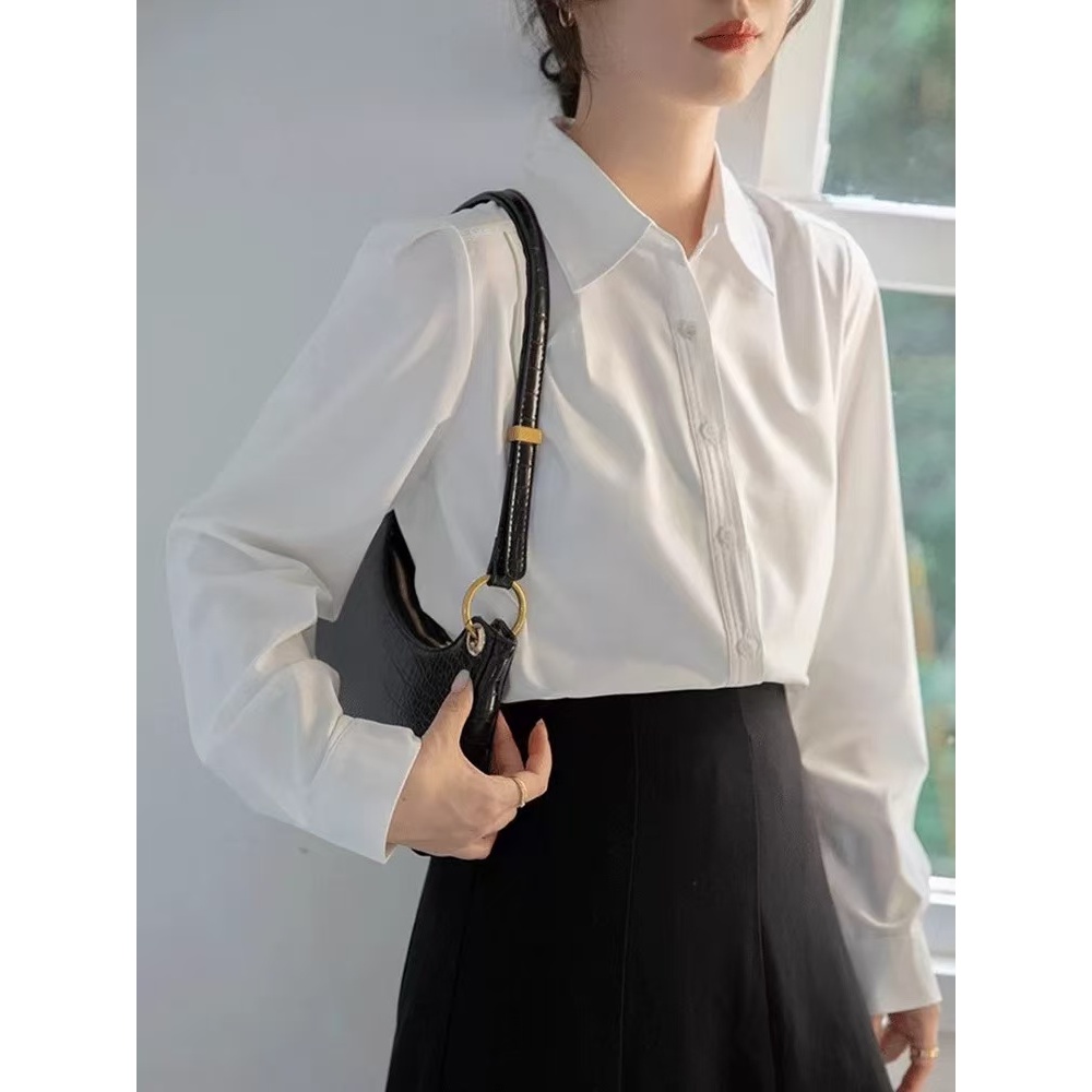 Kemeja Kantor Wanita YL Kemeja Putih Wanita Lengan Panjang Import Cina Bahan Katun Putih Polos Size 