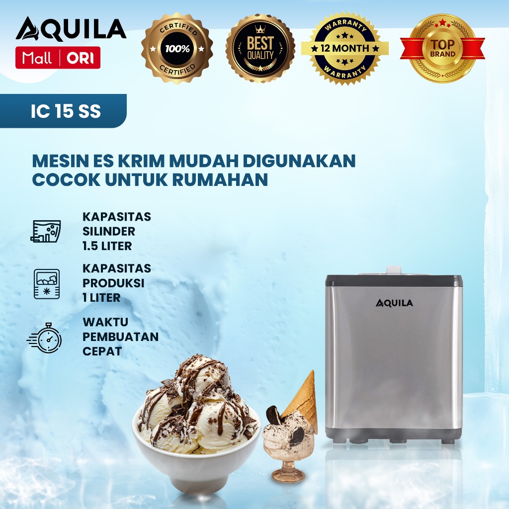 Aquila IC 15SS Mesin Es Krim Otomatis Portable  3 in 1 Gelato Milkshake Soft  Hard Ice Cream