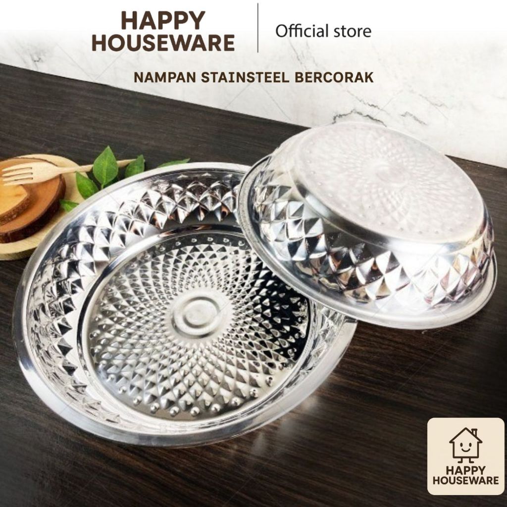 Happy Houseware Nampan Stainsteel Bercorak - Motif Elegan cantik untuk di dapur Stainless Kitchenwar
