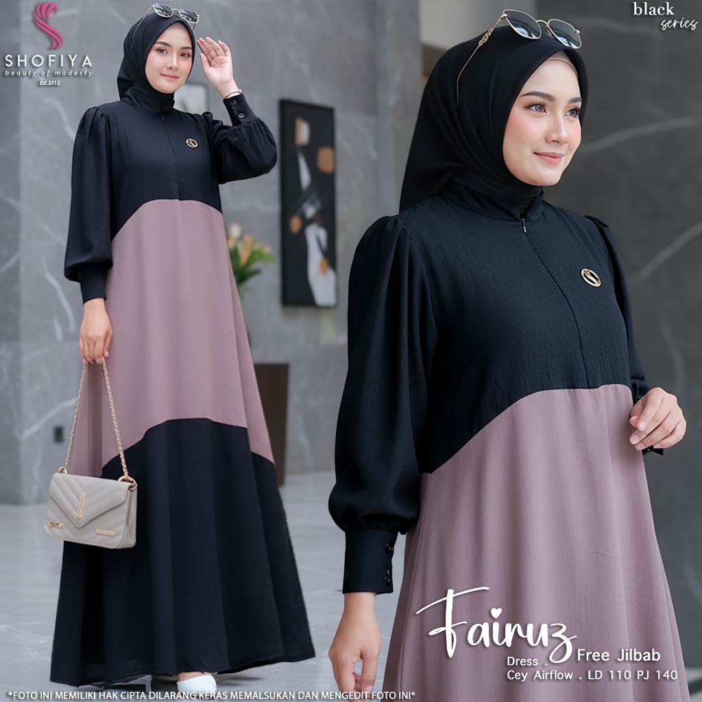SHOFIYA OFFICIAL STORE FAIRUZ DRESS SET HIJAB WANITA MUSLIM TERBARU POLOS SIMPLE AIRFLOW