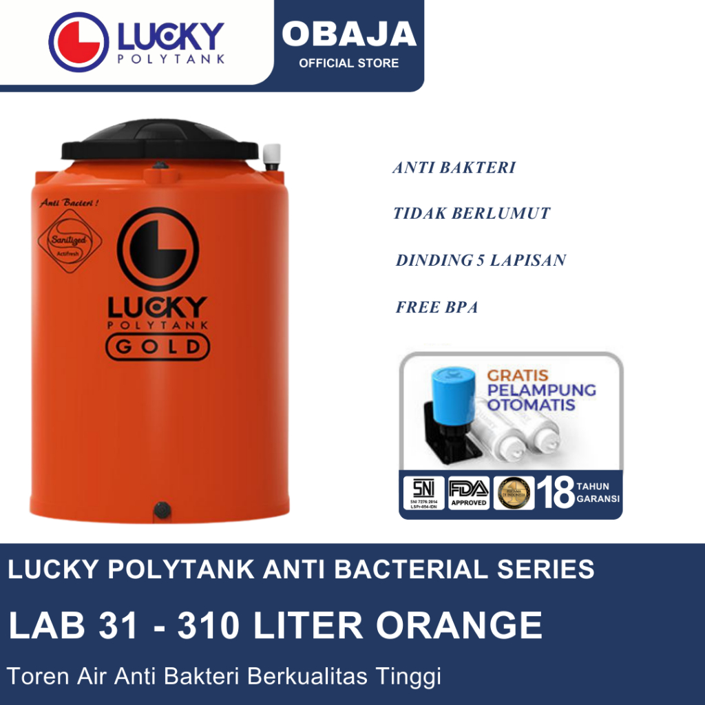 Lucky Polytank Toren Air LAB 31 Orange / Toren Air LAB 310 Liter Orange Lucky Polytank