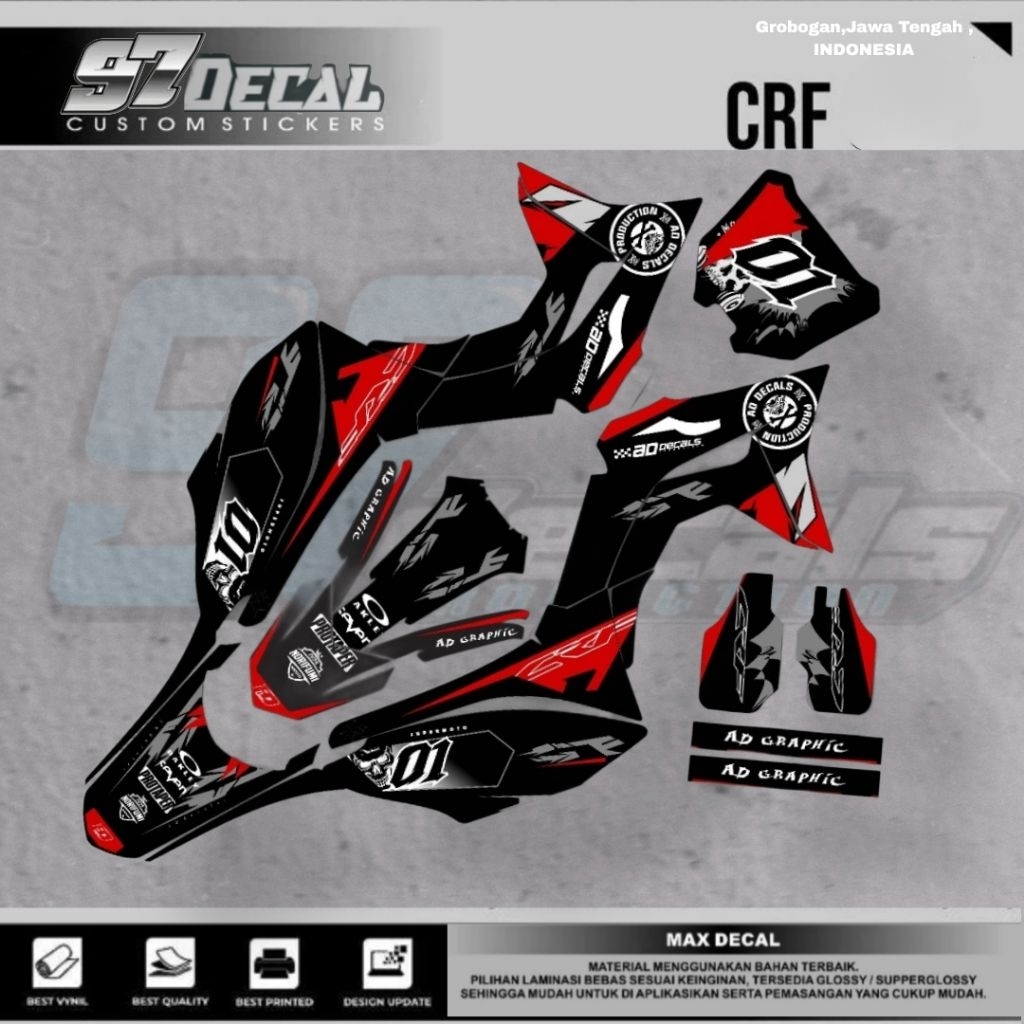 DECAL CRF HITAM MERAH KEREN BEBAS RIQUES