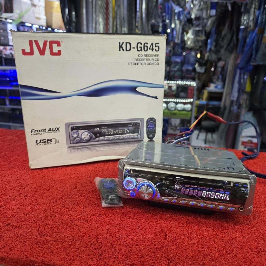 Head Unit Single Din JVC KD-G645 USB CD Aux Radio FM AM Sudah dipasang Bluetooth