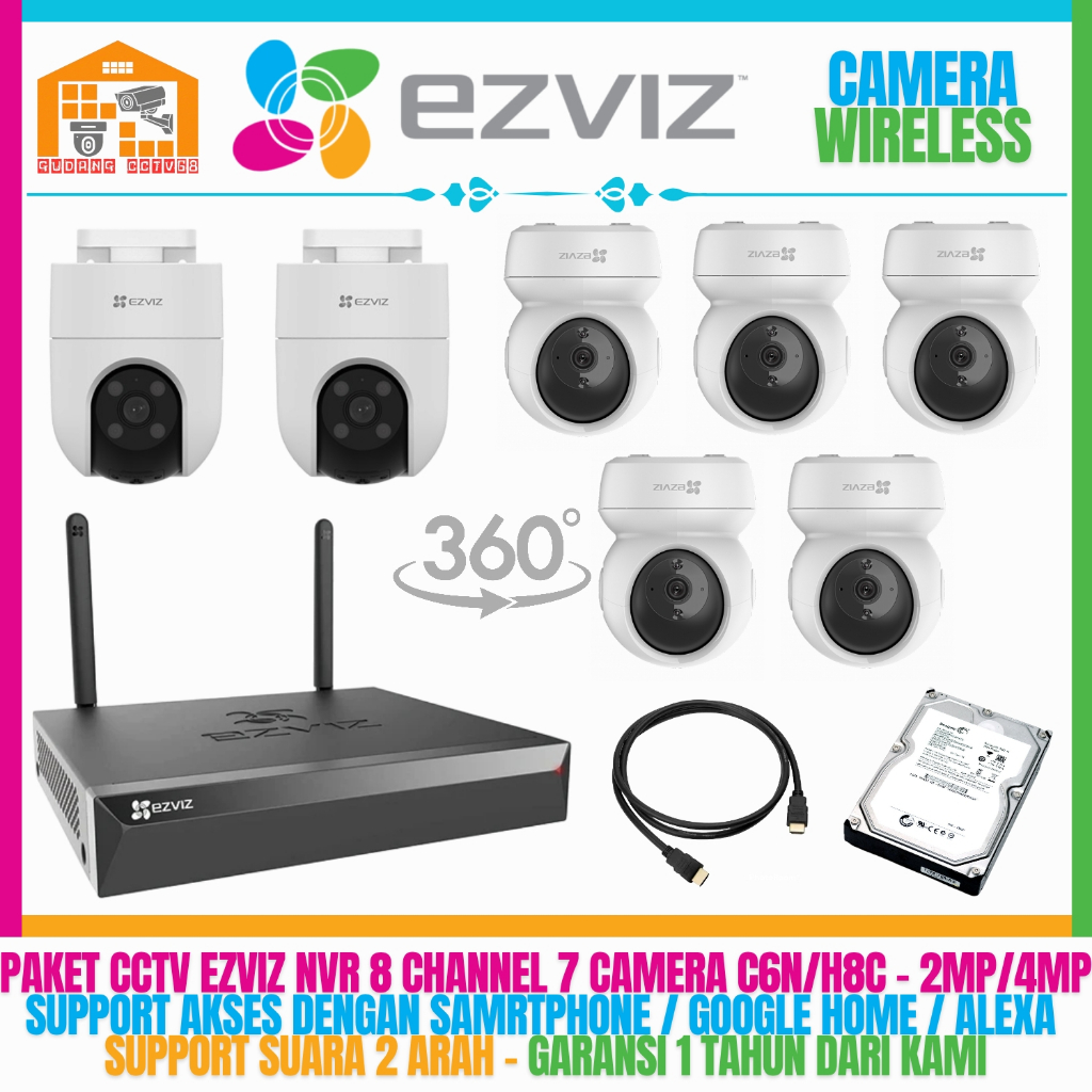 Paket CCTV Ezviz Wireless NVR 8 Channel 7 Ezviz Camera Ezviz 4MP / 2MP Audio 2 Way IP Camera Ezviz