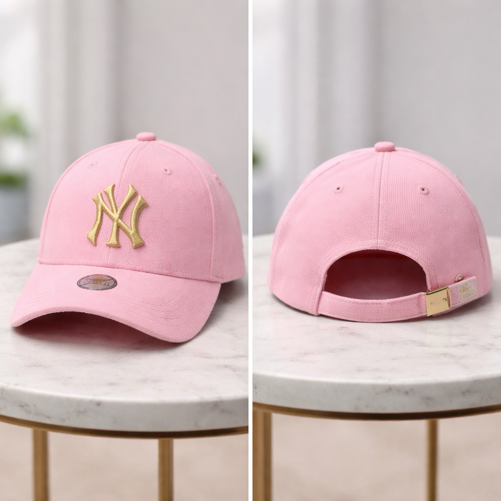 TOPI CORDUROY NY PINK LOGO