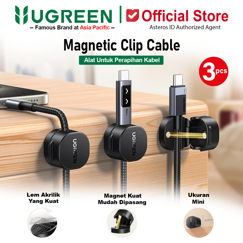 UGREEN Magnetic Clip Cable Penjepit Kabel Data Organizer Isi 3 Pcs