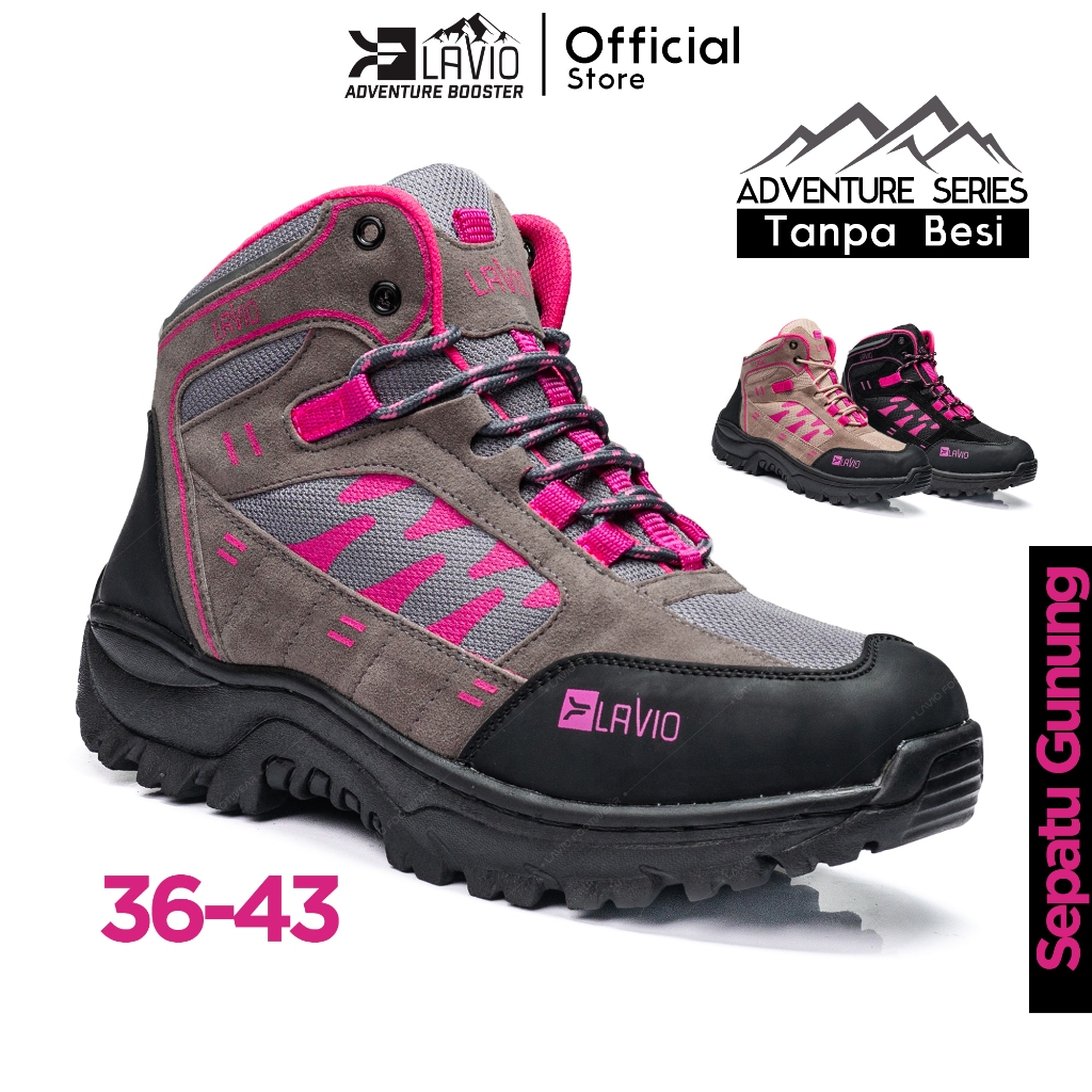 Lavio Leon | Sepatu Gunung Boots Wanita Cewek women wanita Leon Original Abu Krem Hitam Axel Tanpa b