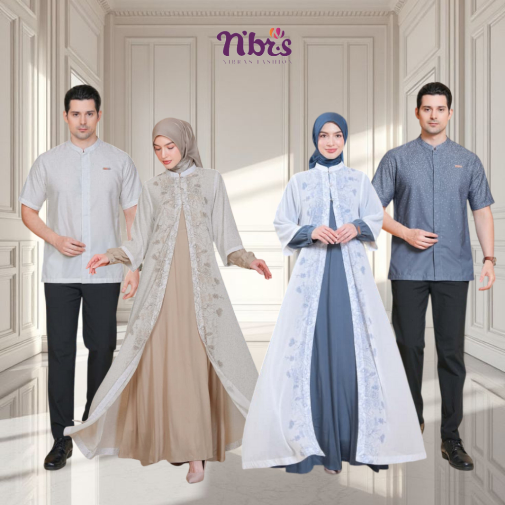 COUPLE BHINARKU BAJU BUSANA MUSLIM PASANGAN COUPLE NIBRAS PREMIUM BHINARKU BLUE VANILLA BY NBRS PRIV
