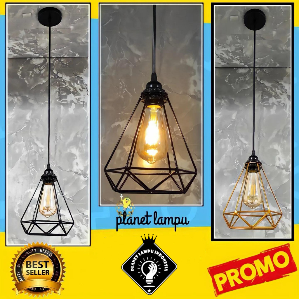 LAMPU GANTUNG VINTAGE DIAMOND RETRO MINIMALIS KAP LAMPU GANTUNG HIAS CAFE KLASIK TERMURAH HIASAN DEK